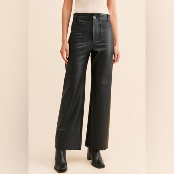 Anthropologie Maeve Flare leg Pants Faux Leather High-Waisted - Picture 3 of 12